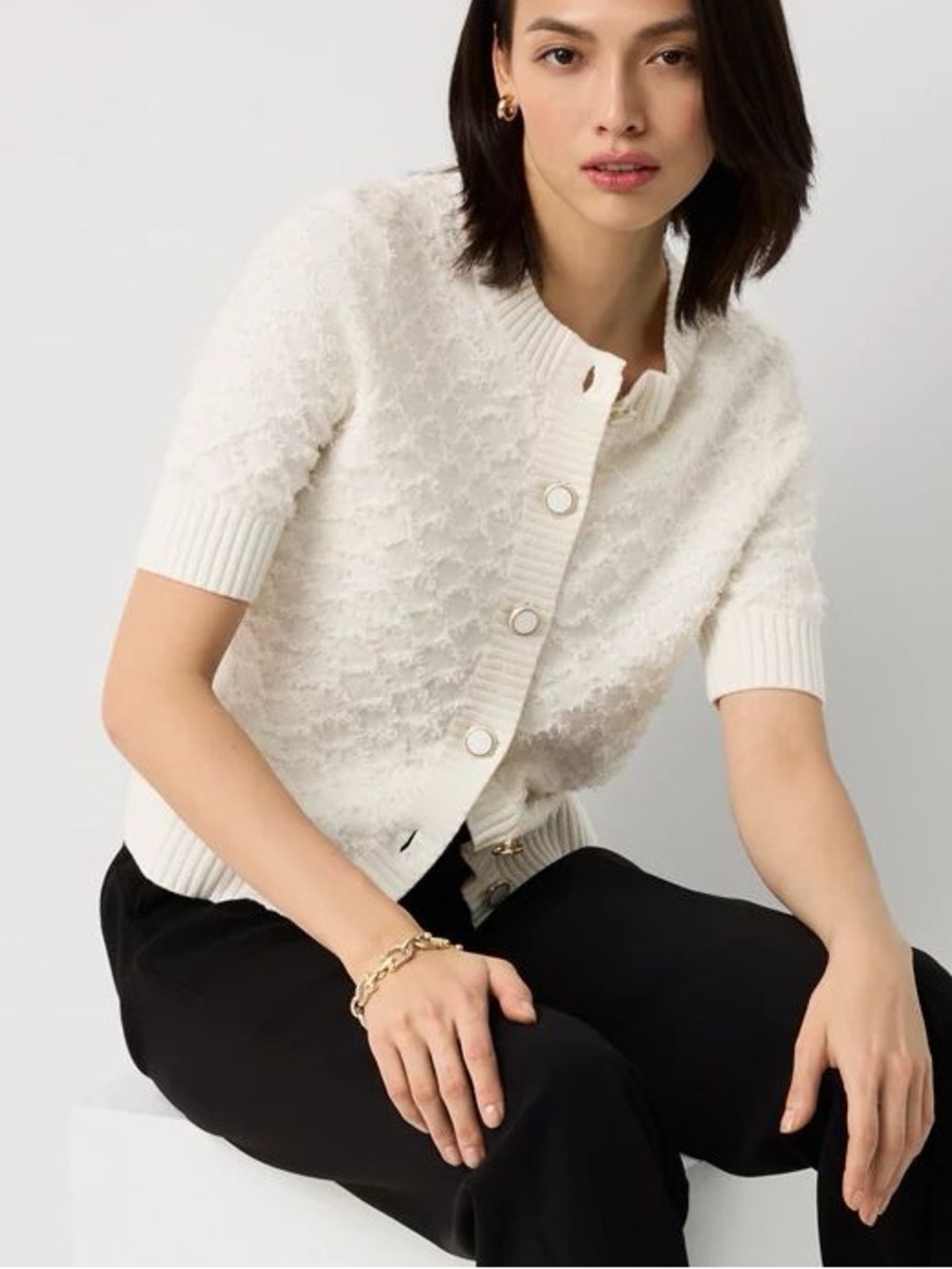 WHITE HOUSE BLACK MARKET | Boucle Elbow Sleeve Cardigan | S